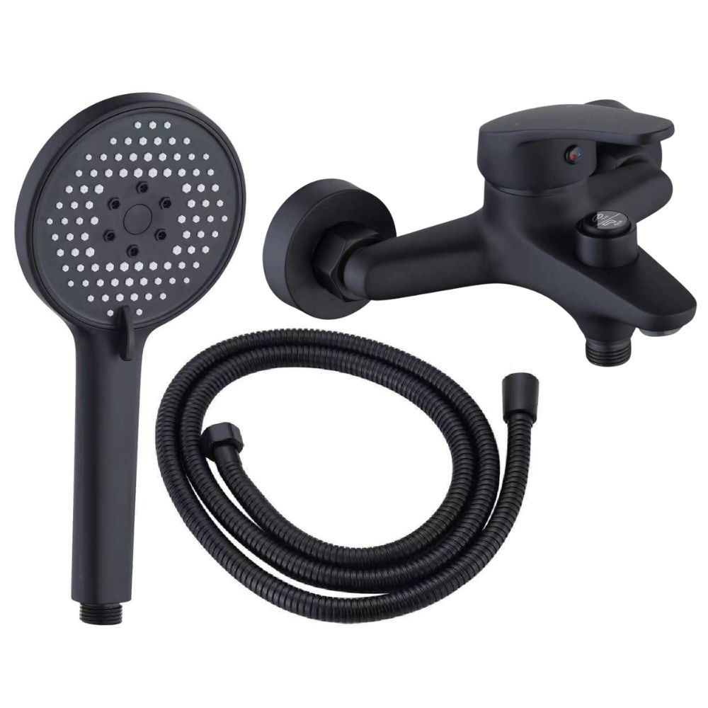 Set baterie cadă cu pară și furtun, Aquafix - 156, negru